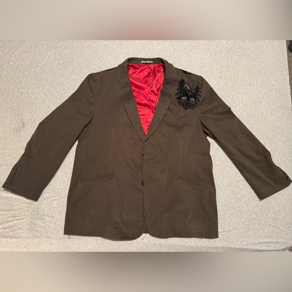 Xtreme Couture Men's Brown Blazer with Red Lining and Bold Design Size 48-50